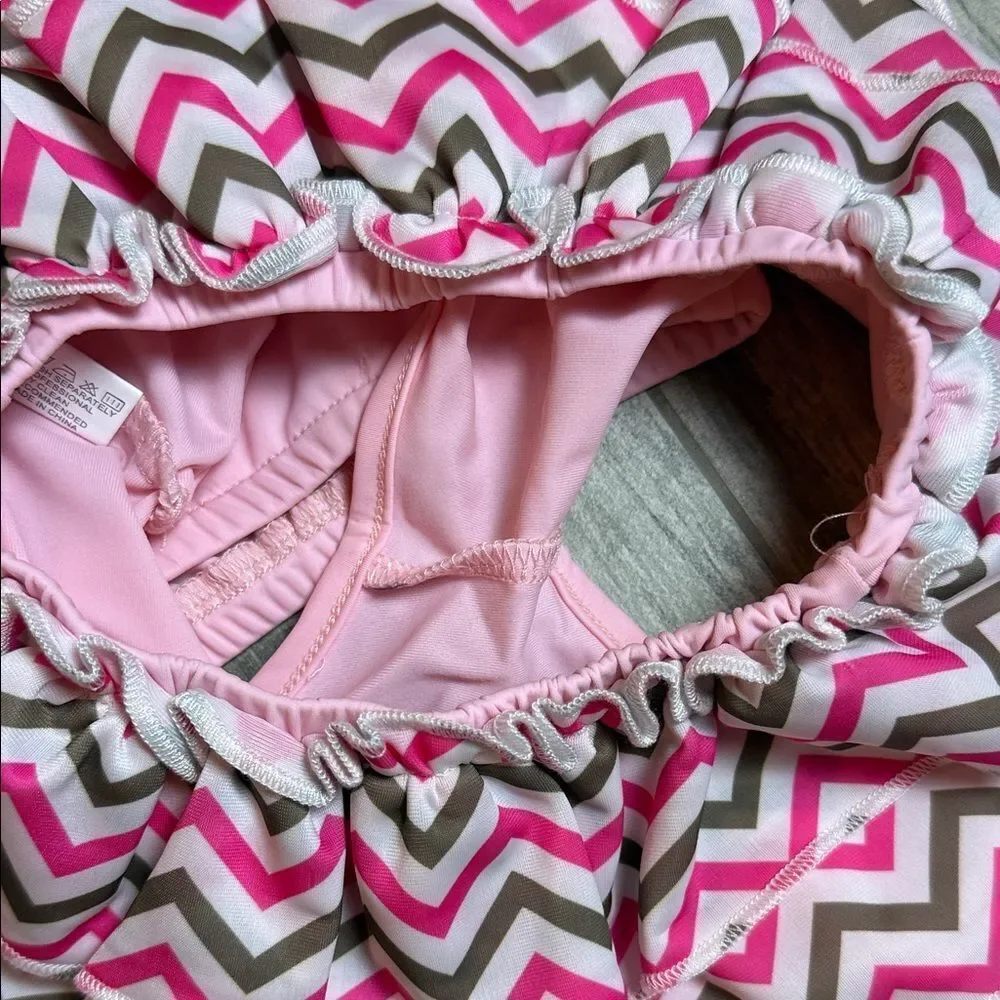 12/18 Months Pink Chevron Ruffle Bikini Set